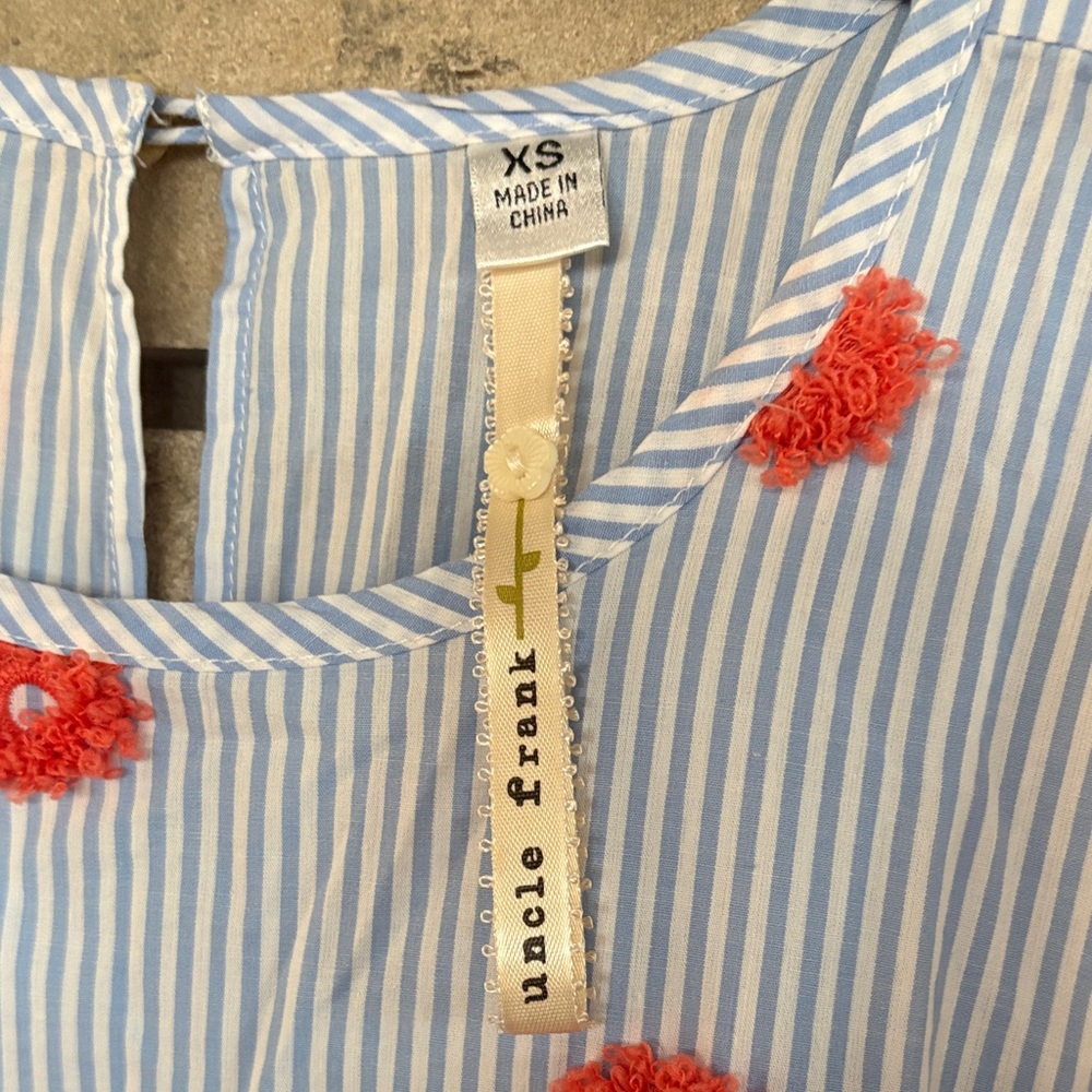 Uncle Frank Blue Striped Shift Dress with 3D Floral Embroidered Accents - Picture 2 of 11
